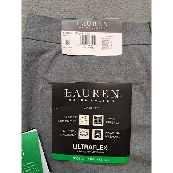 New Ralph Lauren Men's Classic UltraFlex Stretch Pleated Suit Pants 38x34 Gray - Picture 9 of 11